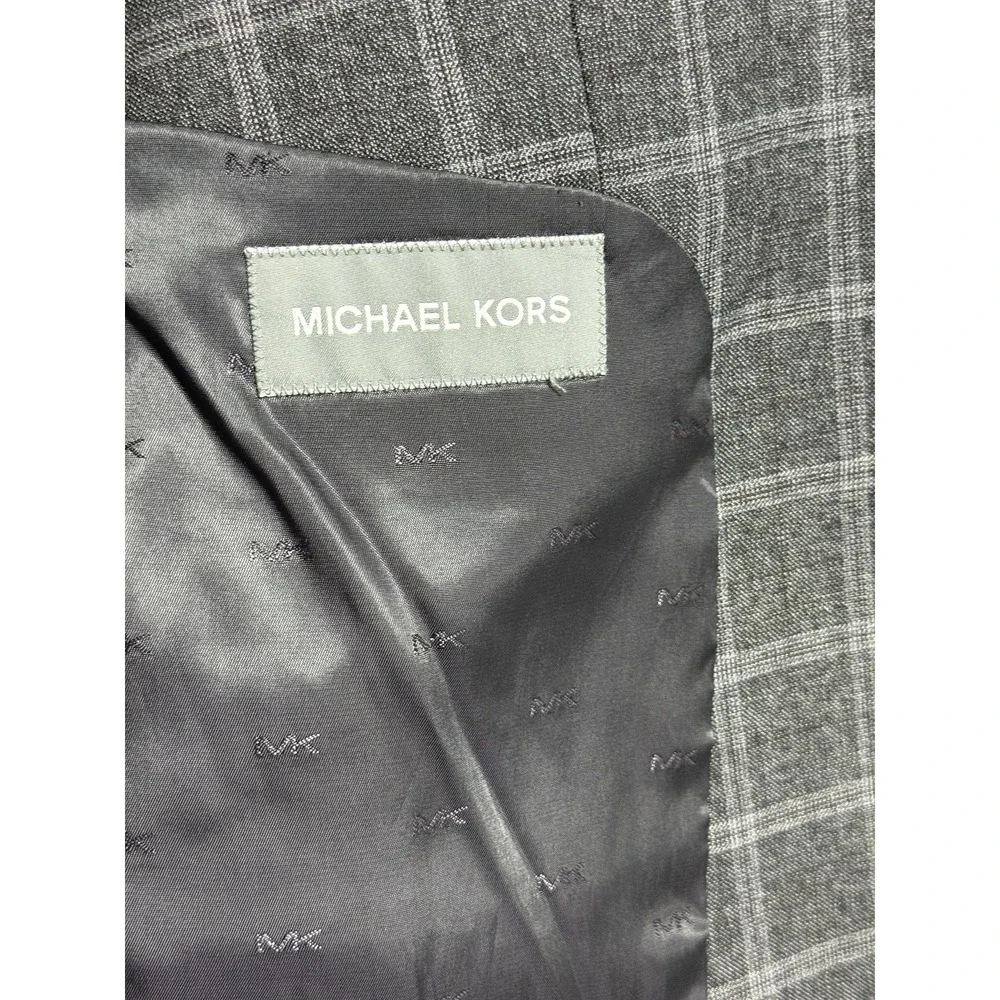 Michael Kors Blazer Mens Gray Windowpane Plaid Two Button Notch Lapel Sport Coat